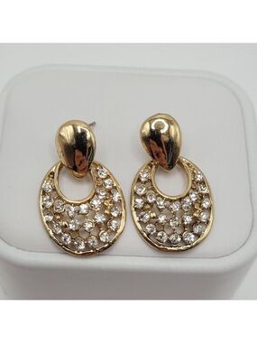 ✨2/$10✨Gold Earrings w/Small Diamonds Dangle Elegant Tone Casual Statement 1"